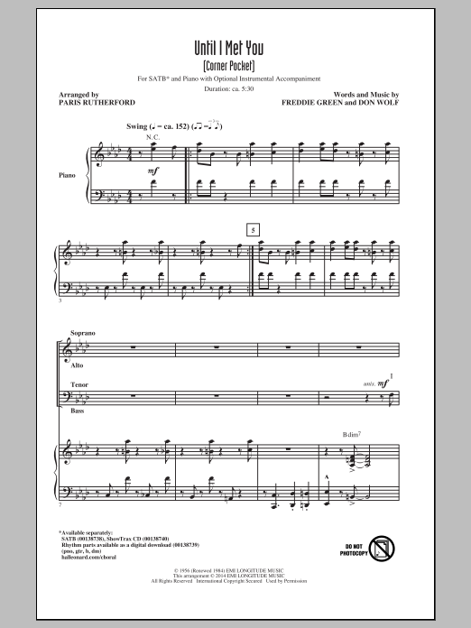 The Manhattan Transfer Until I Met You (Corner Pocket) (arr. Paris Rutherford) Sheet Music & Chords for SATB - Download or Print PDF