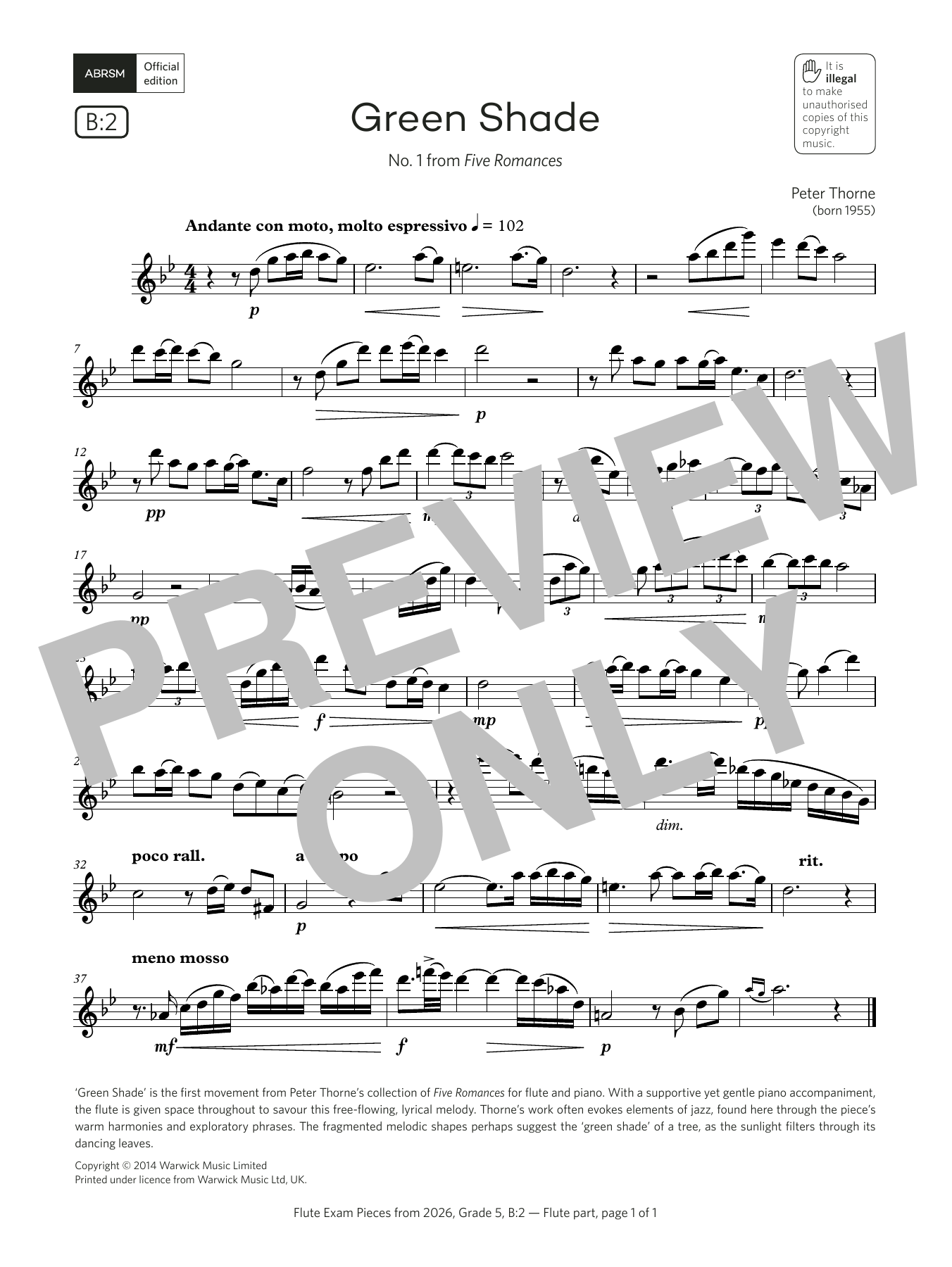Peter Thorne Green Shade (Grade 5, list B2, from the ABRSM Flute Syllabus from 2026) Sheet Music & Chords for Flute Solo - Download or Print PDF