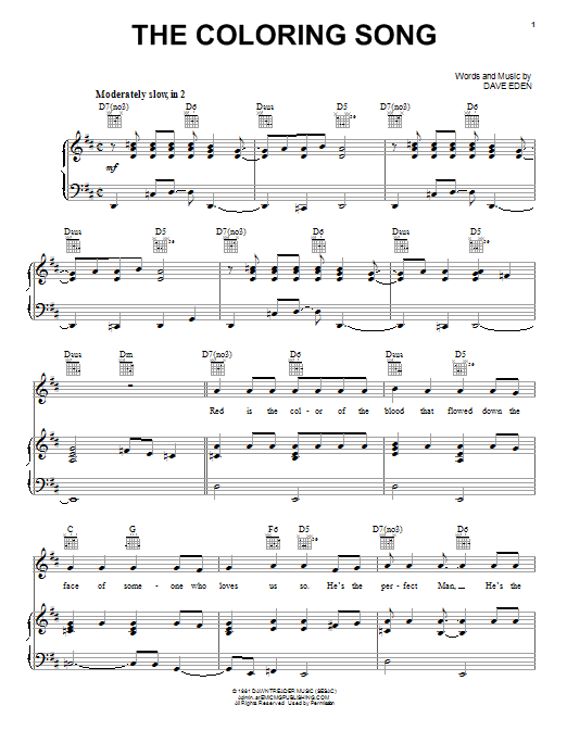 Petra The Coloring Song Sheet Music & Chords for Piano, Vocal & Guitar (Right-Hand Melody) - Download or Print PDF