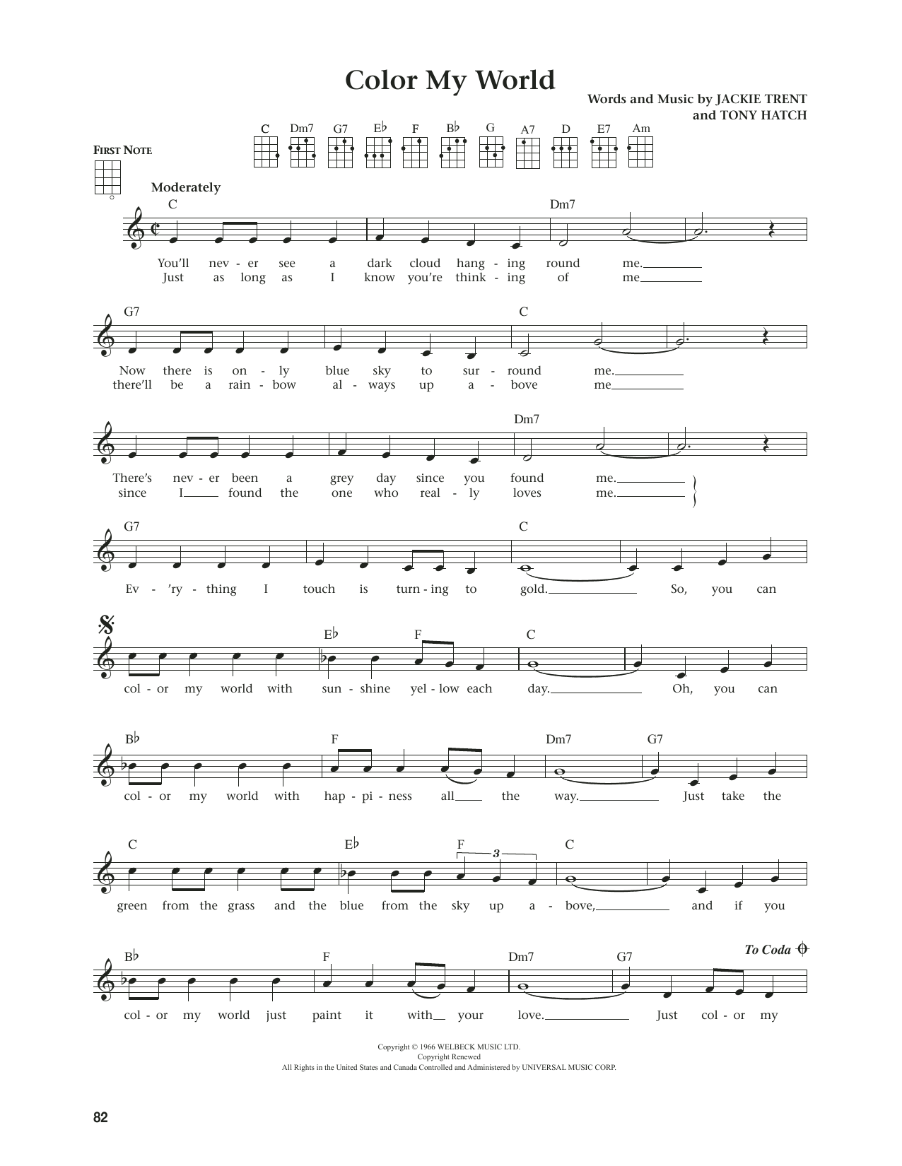 Petula Clark Color My World (from The Daily Ukulele) (arr. Jim Beloff) Sheet Music & Chords for Ukulele - Download or Print PDF