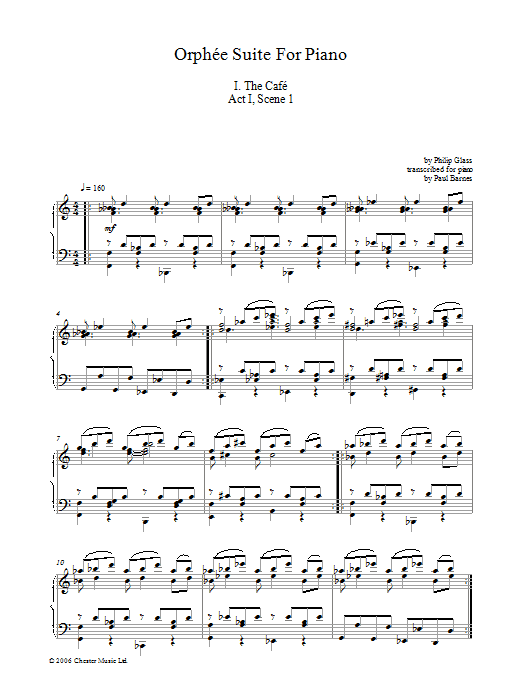 Philip Glass Orphée Suite For Piano, I. The Café, Act I, Scene 1 Sheet Music & Chords for Piano - Download or Print PDF