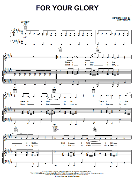 Phillips, Craig & Dean For Your Glory Sheet Music & Chords for Piano, Vocal & Guitar (Right-Hand Melody) - Download or Print PDF