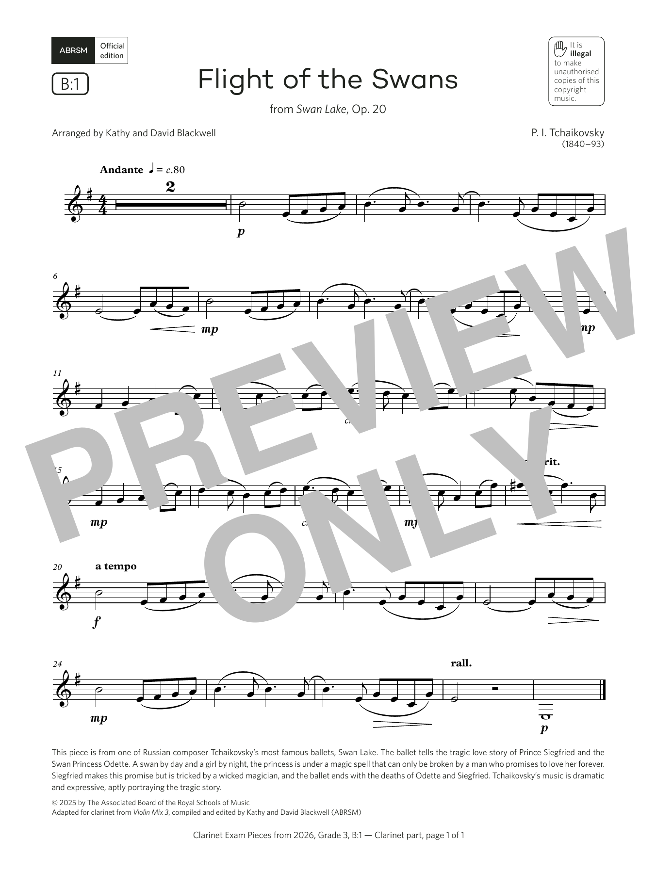 Pyotr Il'yich Tchaikovsky Flight of the Swans (Grade 3, list B1, from the ABRSM Clarinet Syllabus from 2026) Sheet Music & Chords for Clarinet Solo - Download or Print PDF