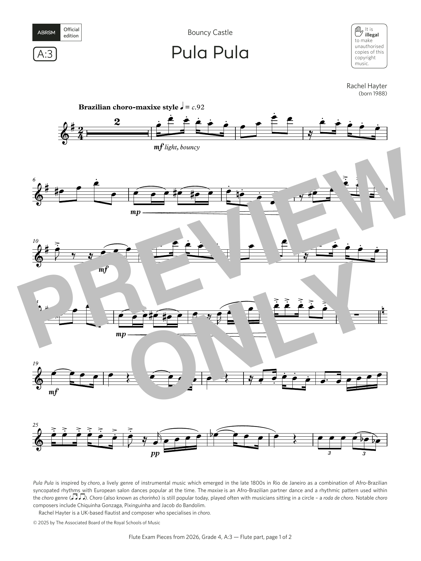 Rachel Hayter Pula Pula (Grade 4, list A3, from the ABRSM Flute Syllabus from 2026) Sheet Music & Chords for Flute Solo - Download or Print PDF
