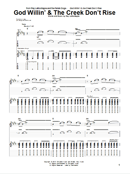 Ray LaMontagne and The Pariah Dogs God Willin' & The Creek Don't Rise Sheet Music & Chords for Guitar Tab - Download or Print PDF