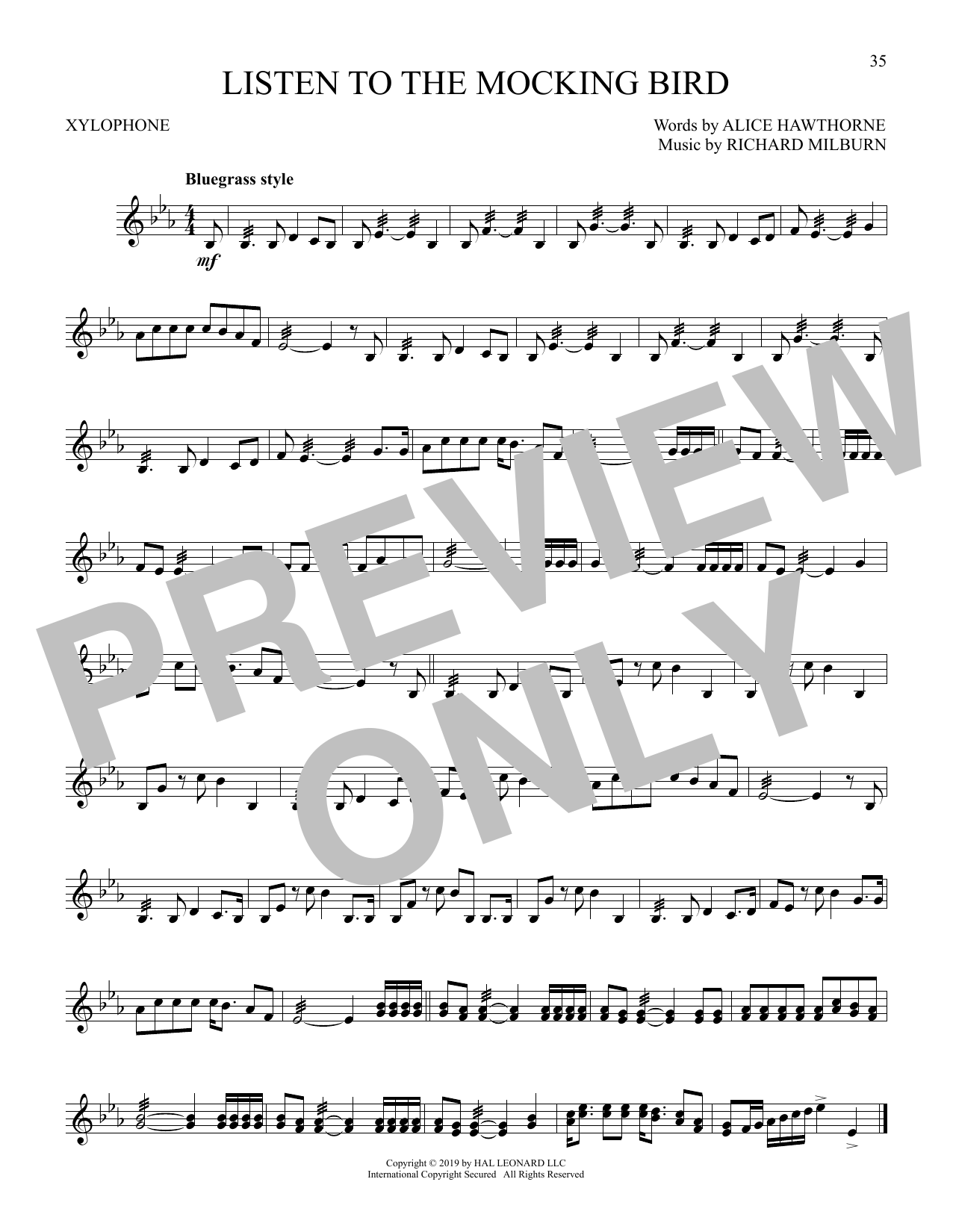 Richard Milburn Listen To The Mocking Bird Sheet Music & Chords for Xylophone Solo - Download or Print PDF
