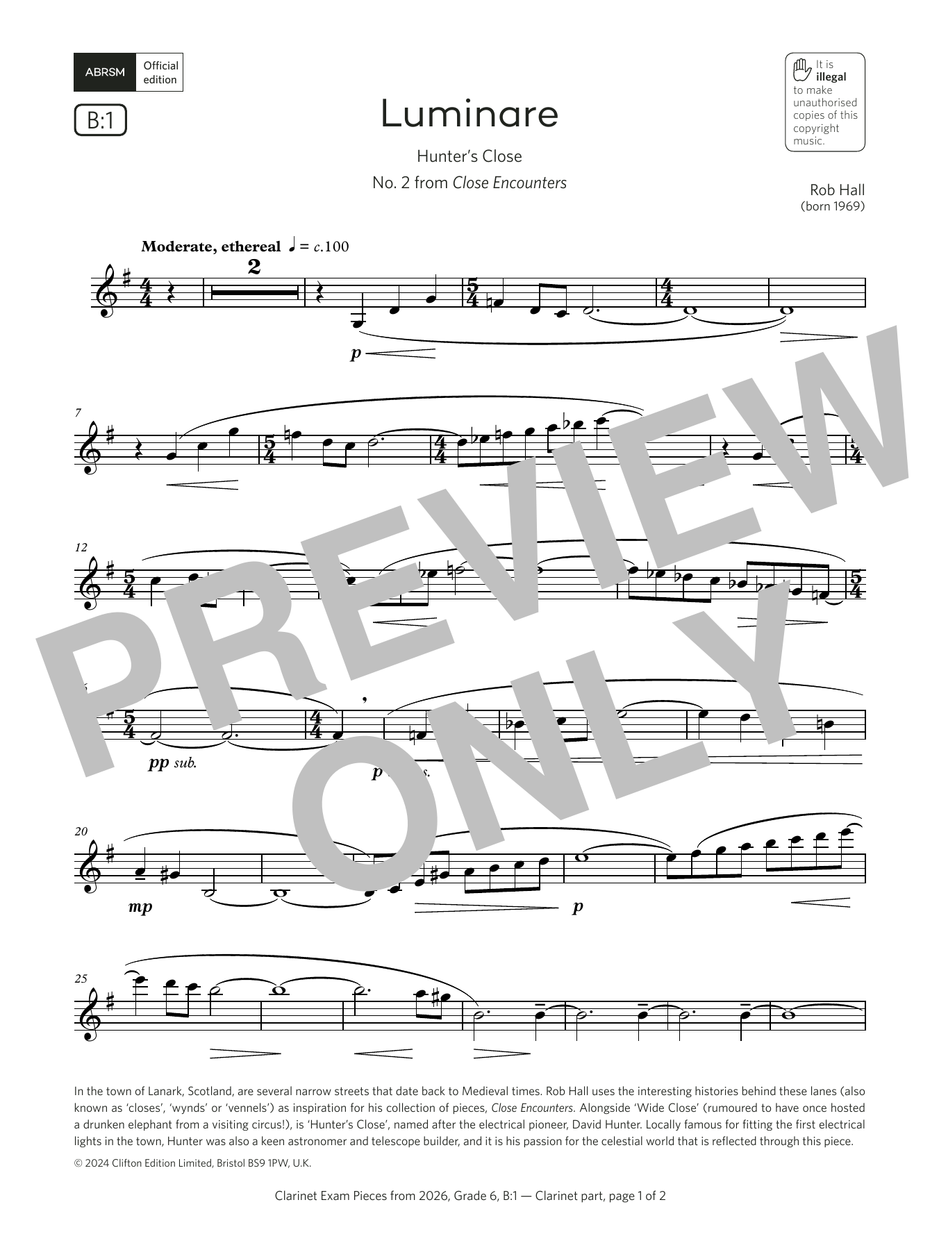 Rob Hall Luminare (Grade 6, list B1, from the ABRSM Clarinet Syllabus from 2026) Sheet Music & Chords for Clarinet Solo - Download or Print PDF