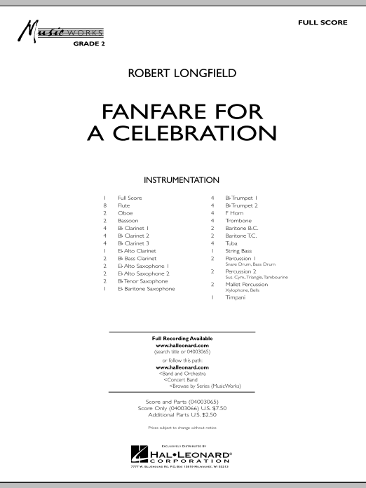 Robert Longfield Fanfare For A Celebration - Full Score Sheet Music & Chords for Concert Band - Download or Print PDF
