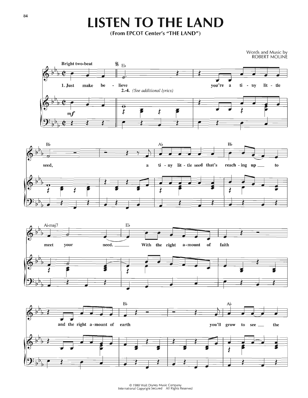 Robert Moline Listen To The Land Sheet Music & Chords for Piano, Vocal & Guitar Chords (Right-Hand Melody) - Download or Print PDF