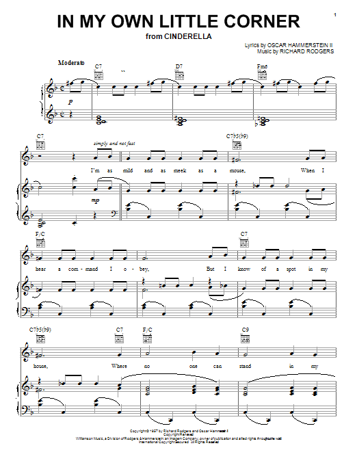Rodgers & Hammerstein In My Own Little Corner Sheet Music & Chords for Piano, Vocal & Guitar (Right-Hand Melody) - Download or Print PDF