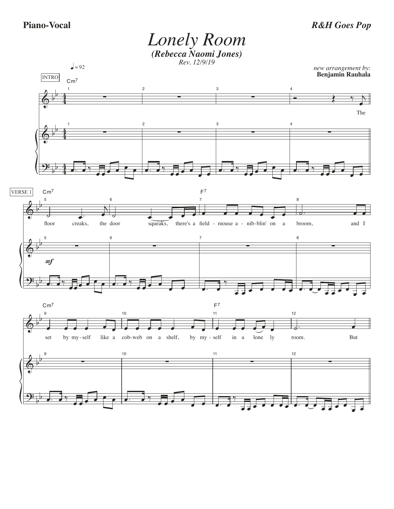 Rodgers & Hammerstein Lonely Room [R&H Goes Pop! version] (from Oklahoma!) Sheet Music & Chords for Piano & Vocal - Download or Print PDF