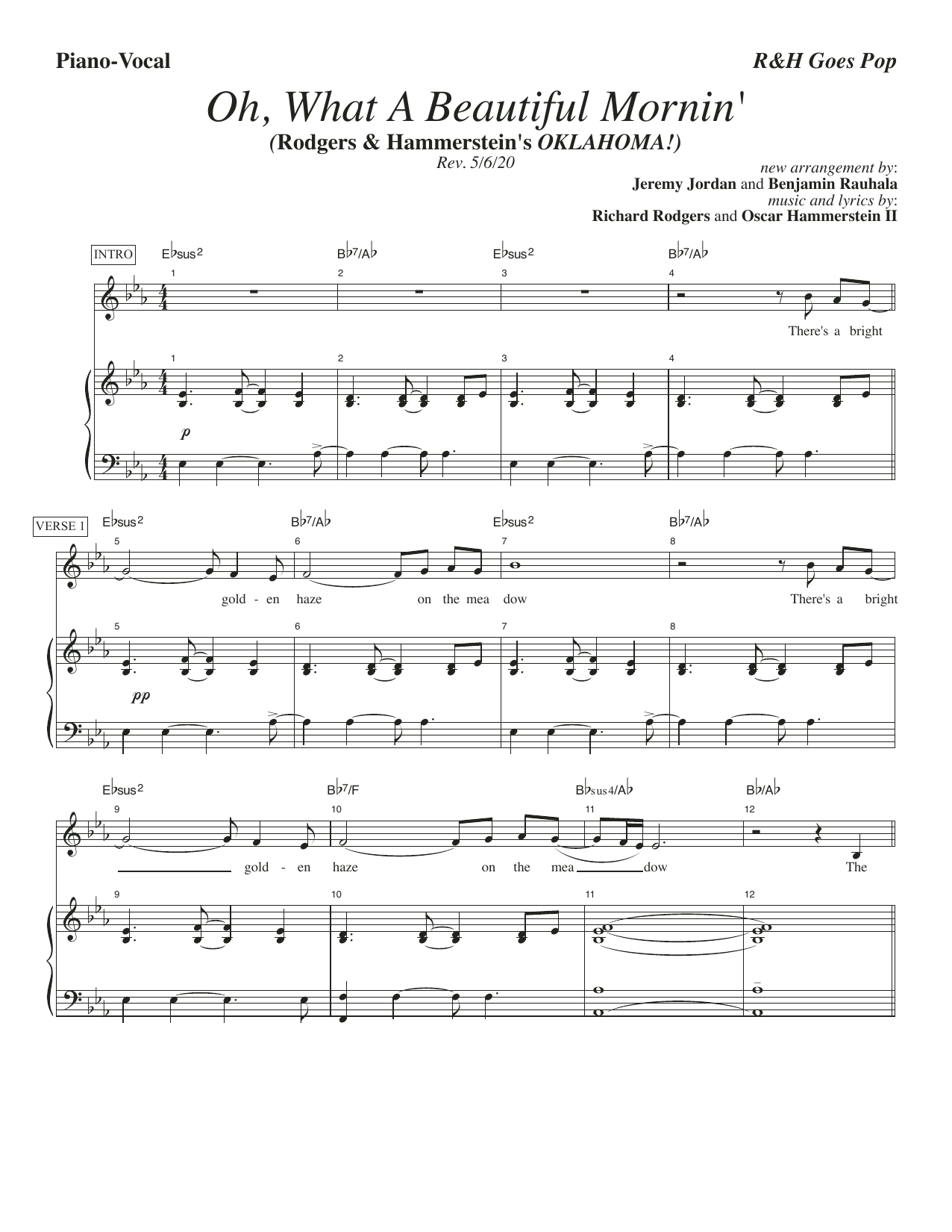 Rodgers & Hammerstein Oh, What A Beautiful Mornin' [R&H Goes Pop! version] (from Oklahoma!) (arr. Jeremy Jordan) Sheet Music & Chords for Piano & Vocal - Download or Print PDF