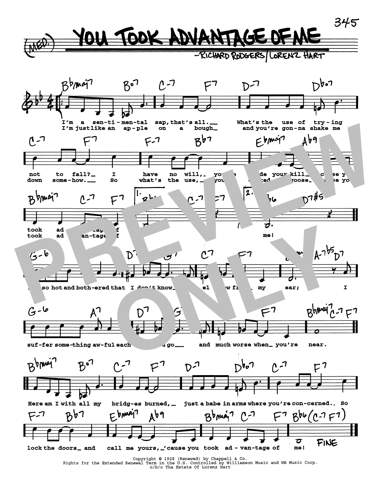Rodgers & Hart You Took Advantage Of Me (Low Voice) Sheet Music & Chords for Real Book – Melody, Lyrics & Chords - Download or Print PDF