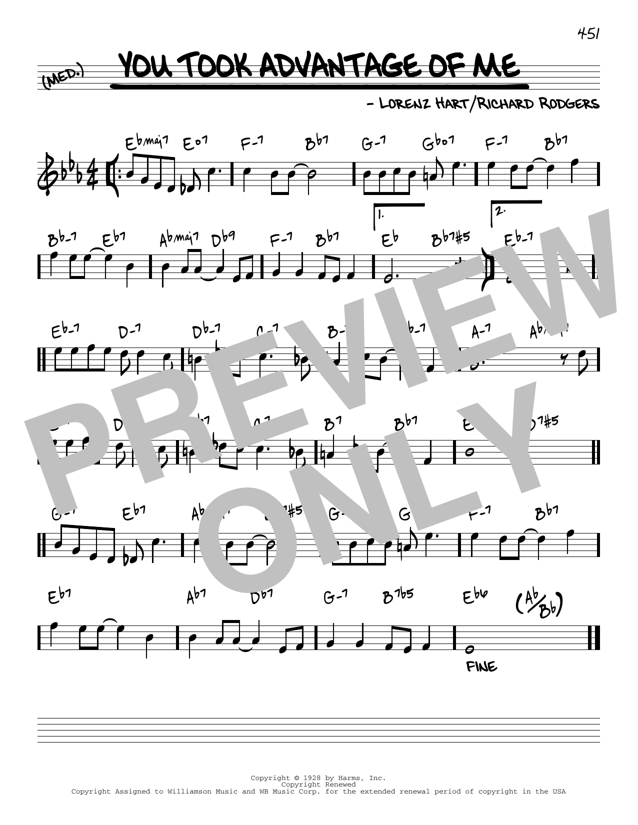 Rodgers & Hart You Took Advantage Of Me [Reharmonized version] (arr. Jack Grassel) Sheet Music & Chords for Real Book – Melody & Chords - Download or Print PDF