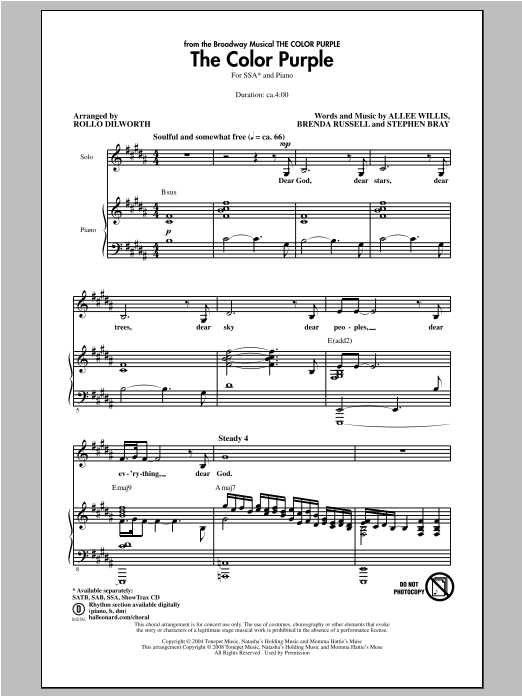 The Color Purple (Musical) The Color Purple (arr. Rollo Dilworth) Sheet Music & Chords for SSA - Download or Print PDF