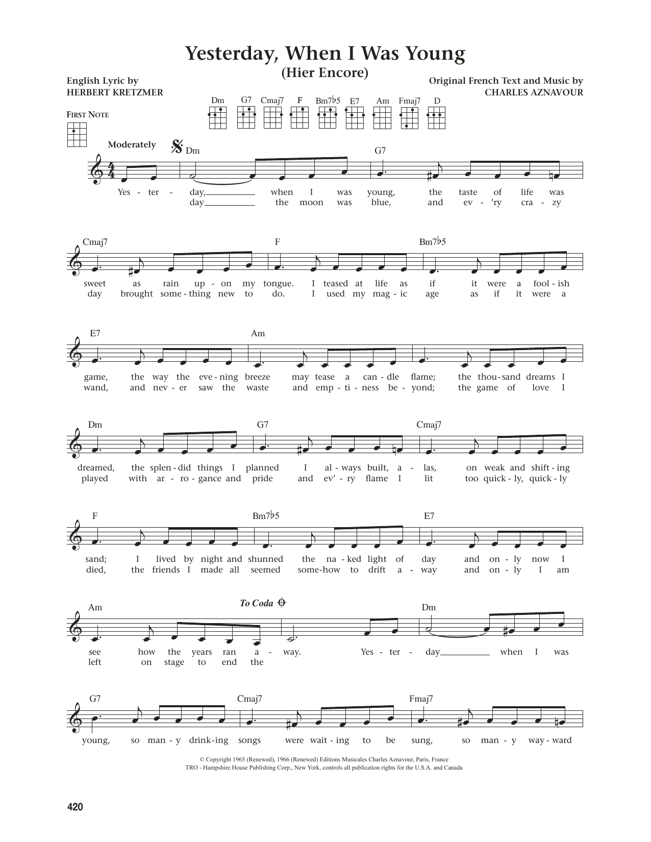Roy Clark Yesterday, When I Was Young (Hier Encore) (from The Daily Ukulele) (arr. Jim Beloff) Sheet Music & Chords for Ukulele - Download or Print PDF