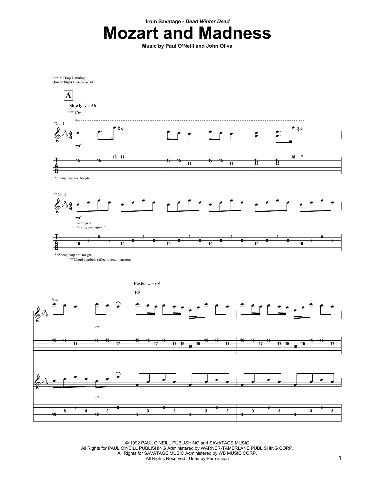 Savatage Mozart And Madness Sheet Music & Chords for Guitar Tab - Download or Print PDF
