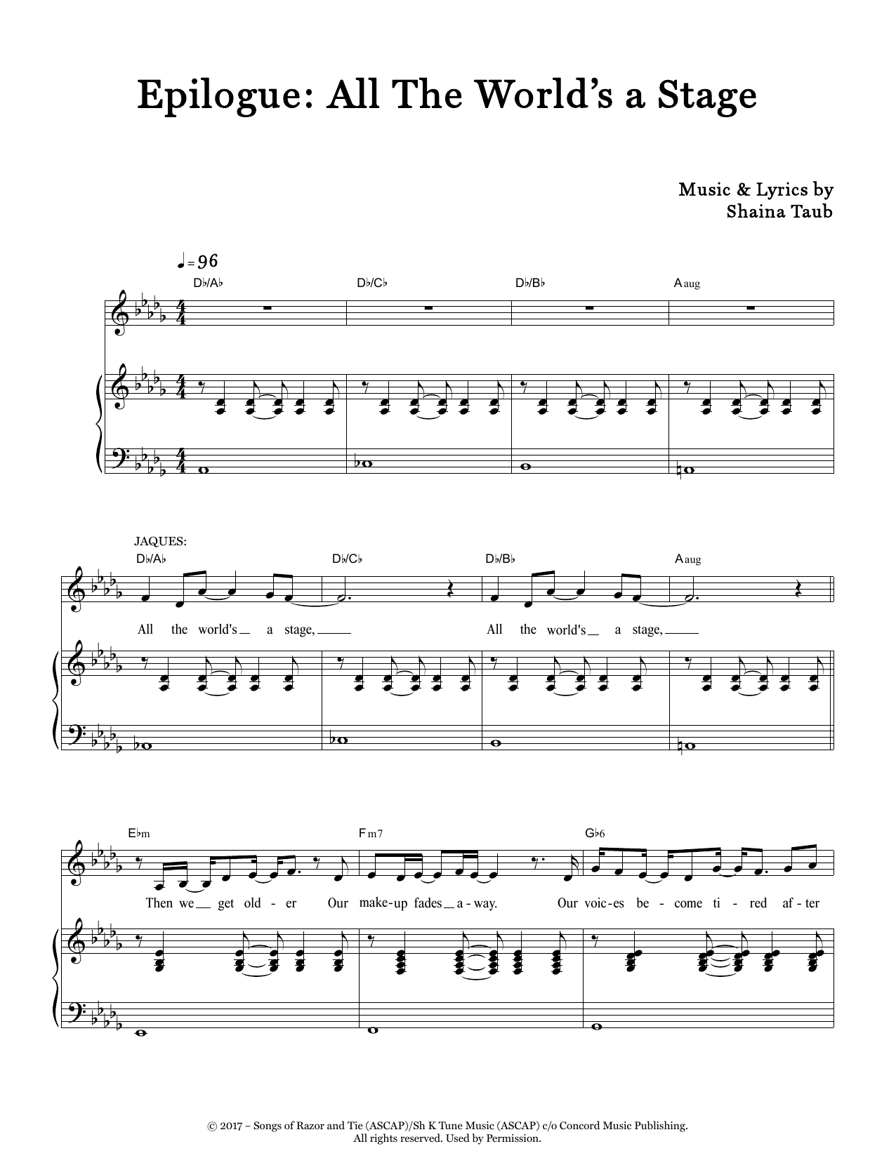 Shaina Taub Epilogue: All The World's A Stage (from As You Like It) Sheet Music & Chords for Piano & Vocal - Download or Print PDF