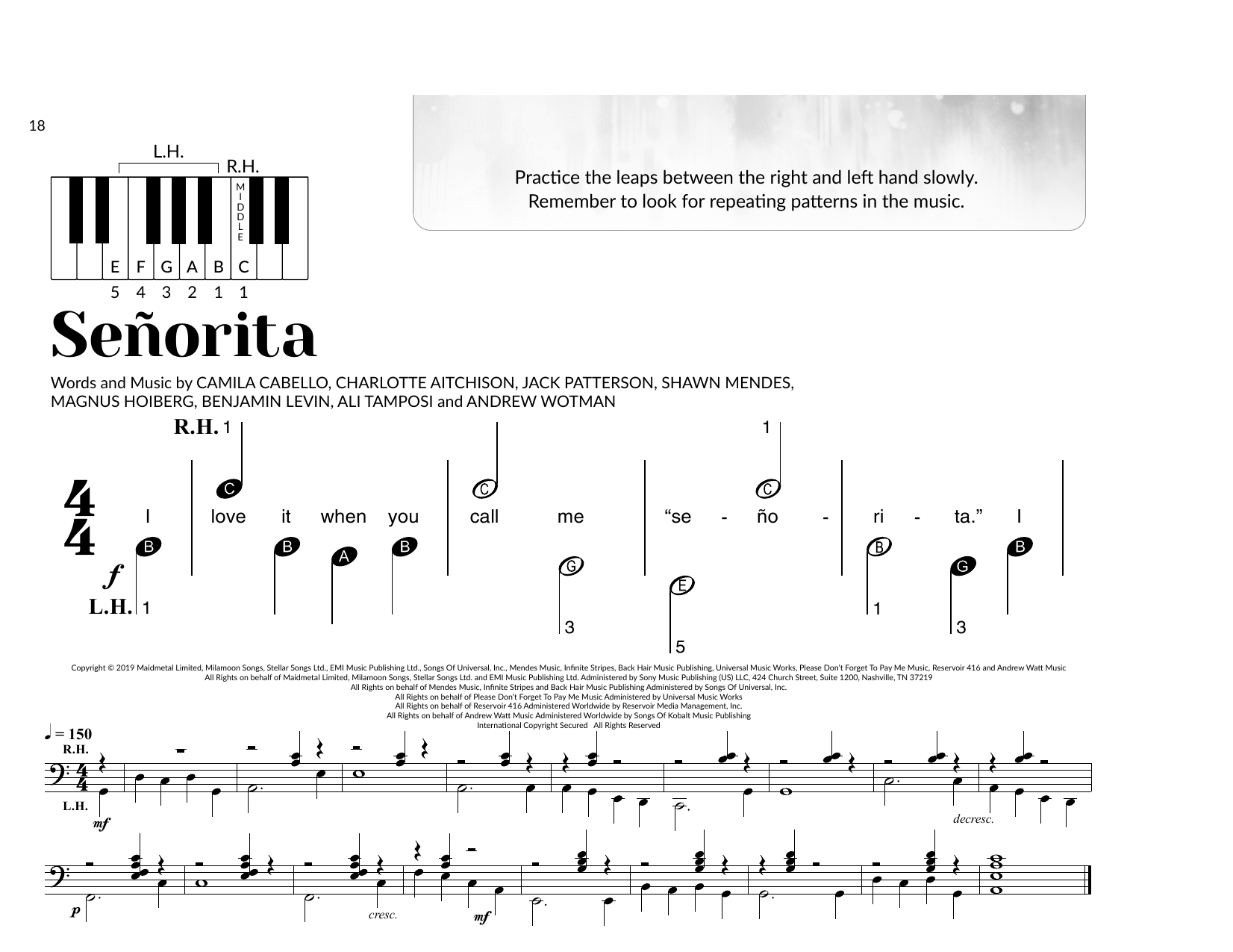 Shawn Mendes and Camila Cabello Señorita (arr. Brittany McCorriston) Sheet Music & Chords for Very Beginner Piano - Download or Print PDF