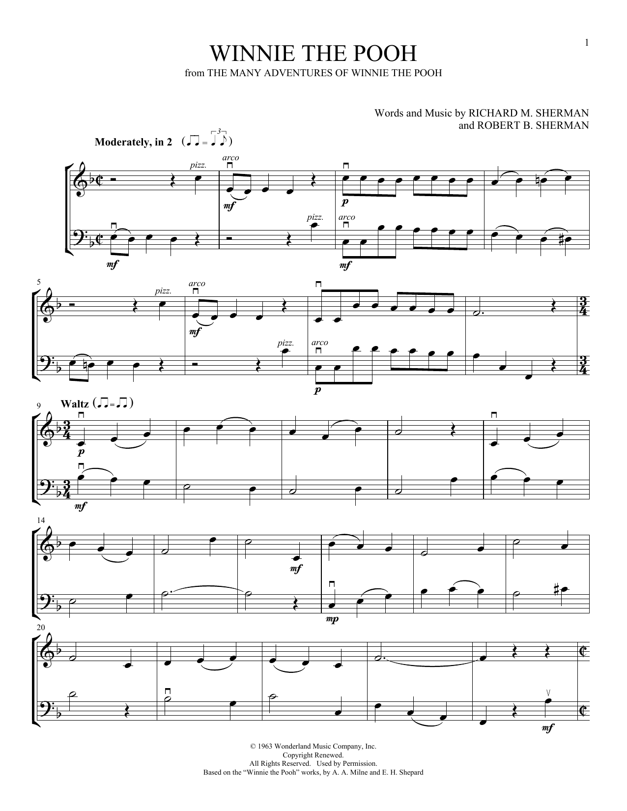 Sherman Brothers Winnie The Pooh (arr. Michelle Hynson) Sheet Music Notes & Chords for Instrumental Duet - Download or Print PDF Sherman Brothers Winnie The Pooh (arr. Michelle Hynson) Sheet Music & Chords for Instrumental Duet - Download or Print PDF
