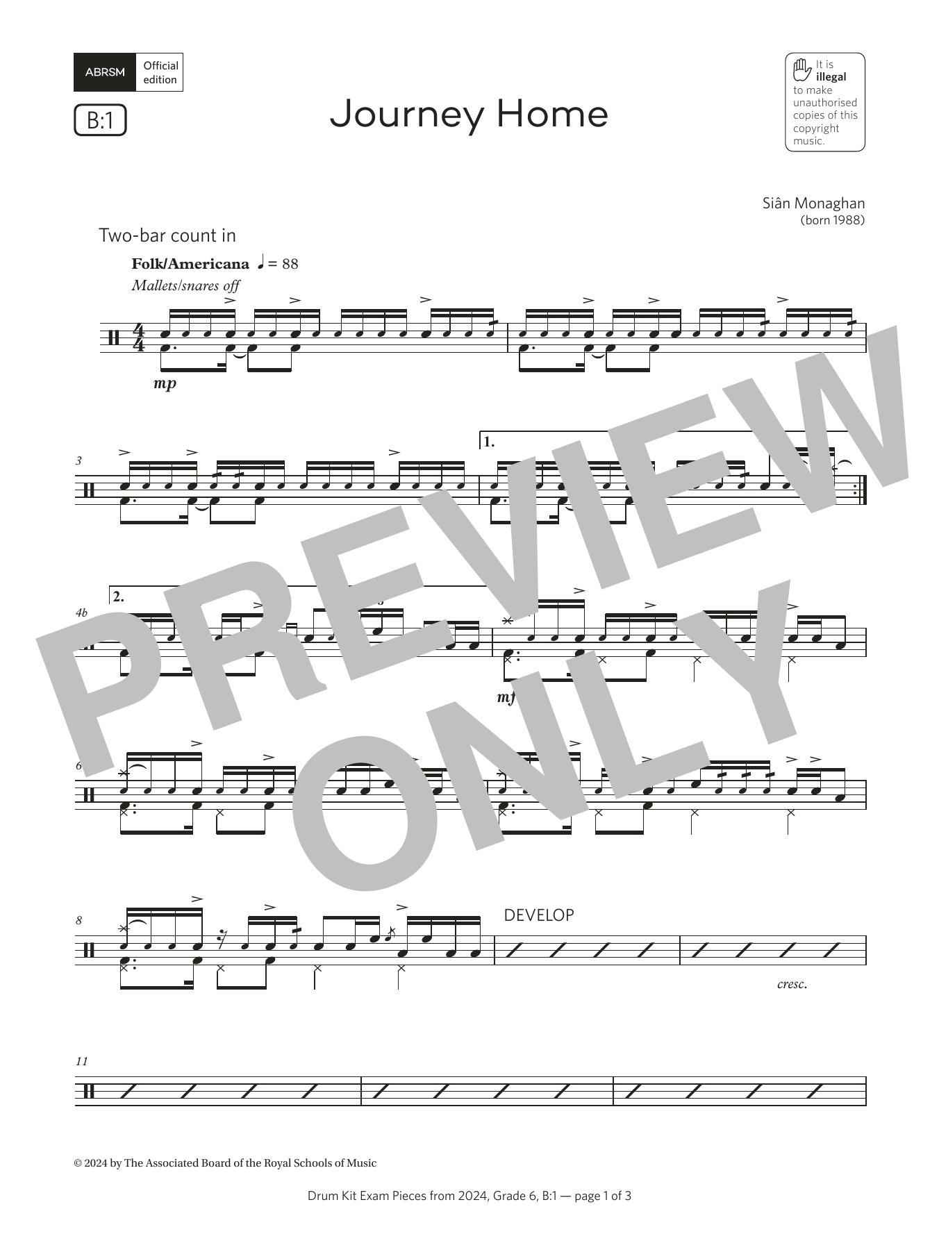 Sian Monaghan Journey Home (Grade 6, list B1, from the ABRSM Drum Kit Syllabus 2024) Sheet Music & Chords for Drums - Download or Print PDF