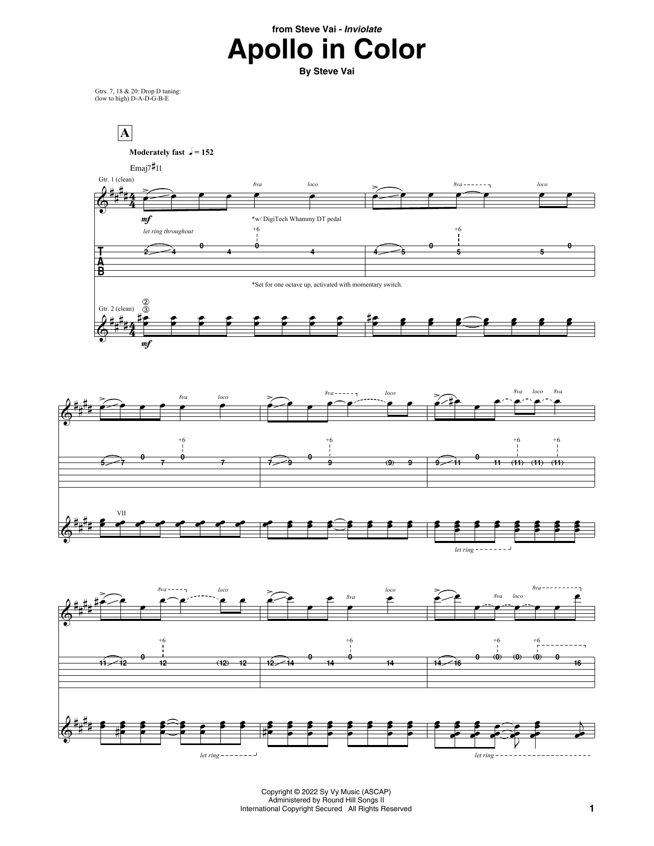Steve Vai Apollo In Color Sheet Music & Chords for Guitar Tab - Download or Print PDF