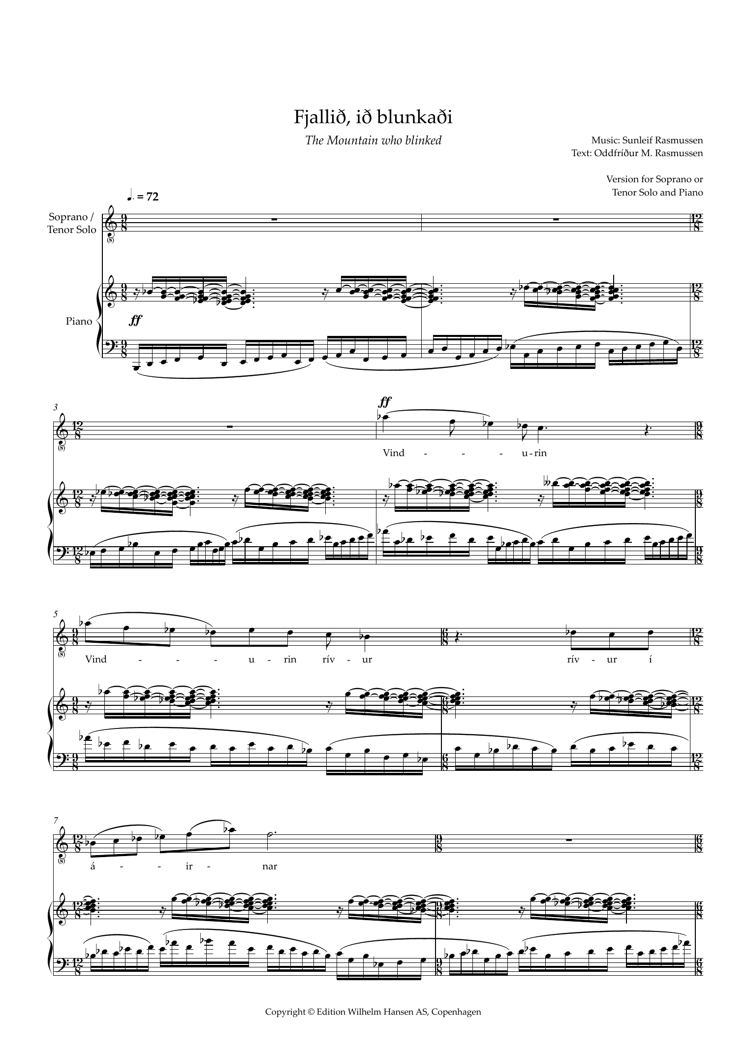 Sunleif Rasmussen Fjallið, ið blunkaði (The Mountain Who Blinked) (for Tenor or Soprano) Sheet Music & Chords for Piano & Vocal - Download or Print PDF