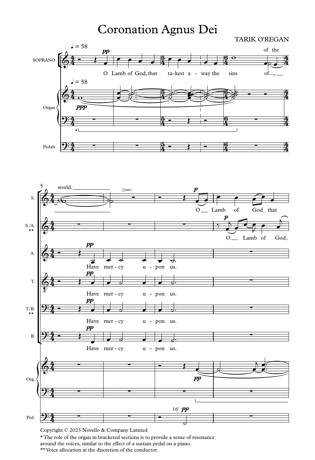 Tarik O'Regan Coronation Agnus Dei Sheet Music & Chords for SATB Choir - Download or Print PDF