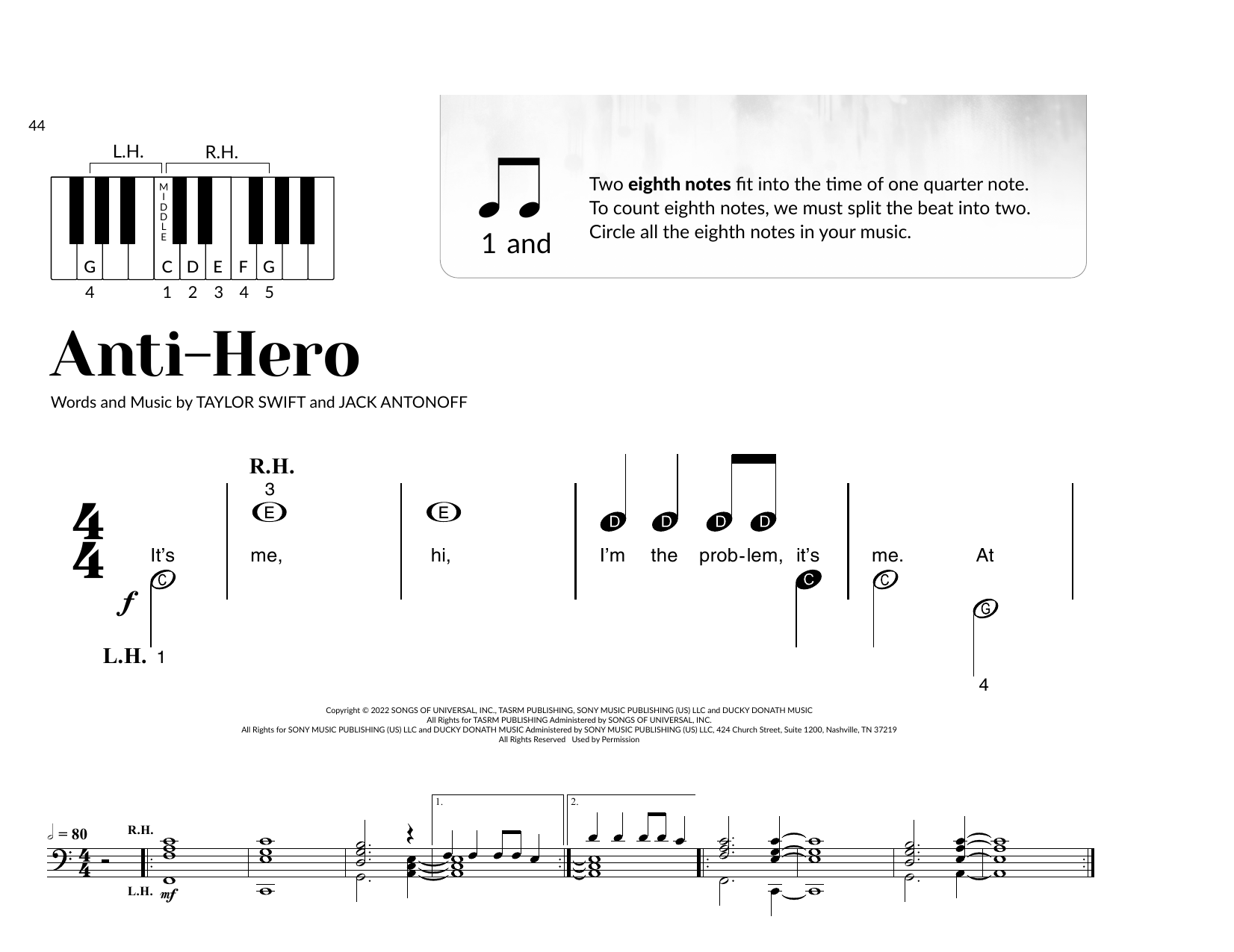 Taylor Swift Anti-Hero (arr. Brittany McCorriston) Sheet Music & Chords for Very Beginner Piano - Download or Print PDF