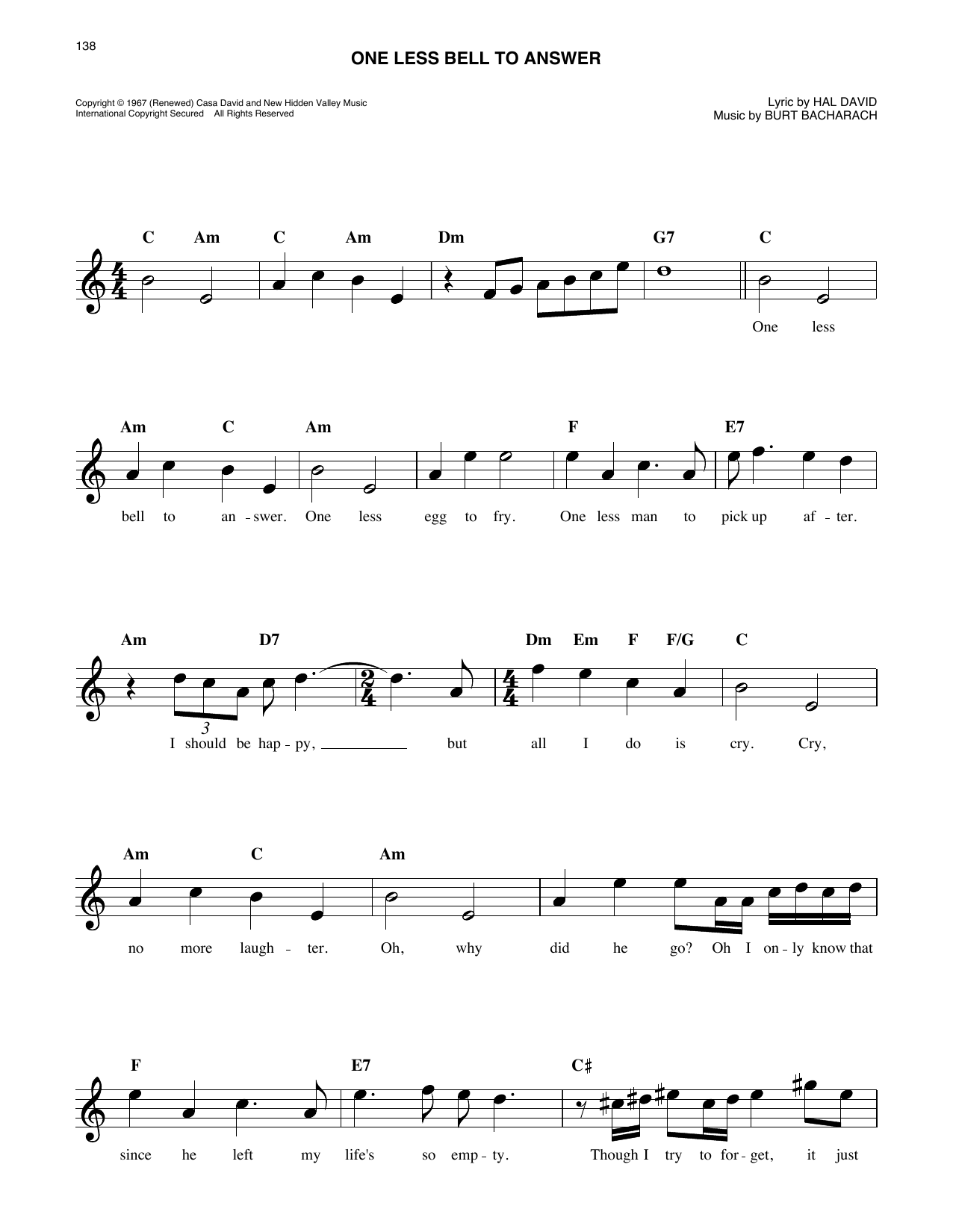 The 5th Dimension One Less Bell To Answer Sheet Music Notes & Chords for Easy Lead Sheet / Fake Book - Download or Print PDF The 5th Dimension One Less Bell To Answer Sheet Music & Chords for Easy Lead Sheet / Fake Book - Download or Print PDF