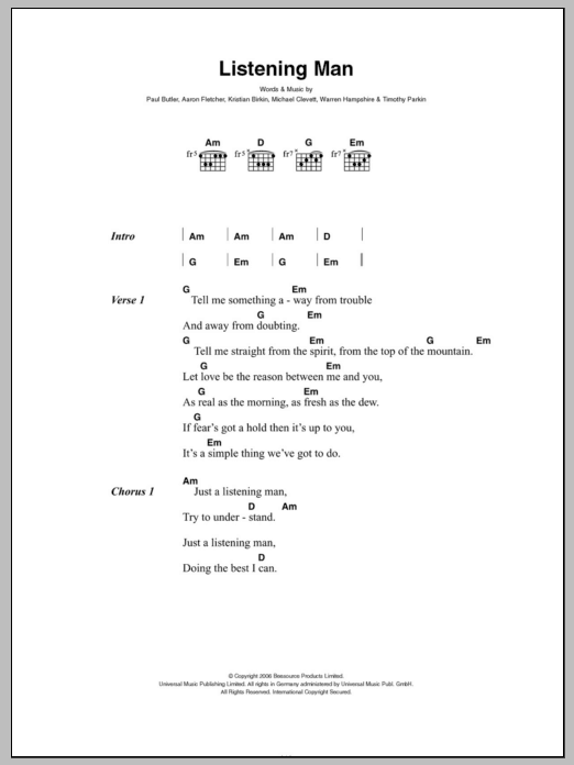 The Bees Listening Man Sheet Music & Chords for Lyrics & Chords - Download or Print PDF