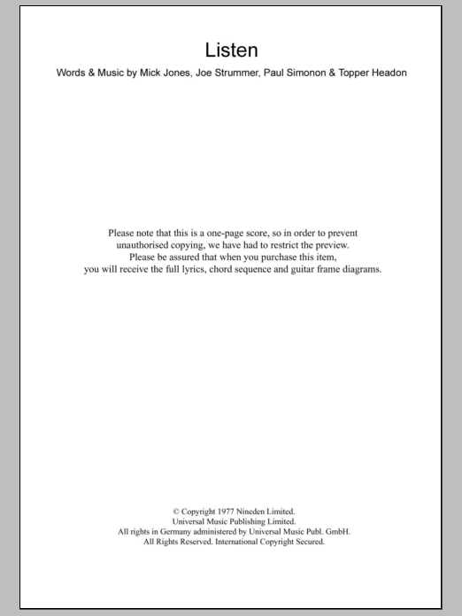 The Clash Listen Sheet Music & Chords for Lyrics & Chords - Download or Print PDF