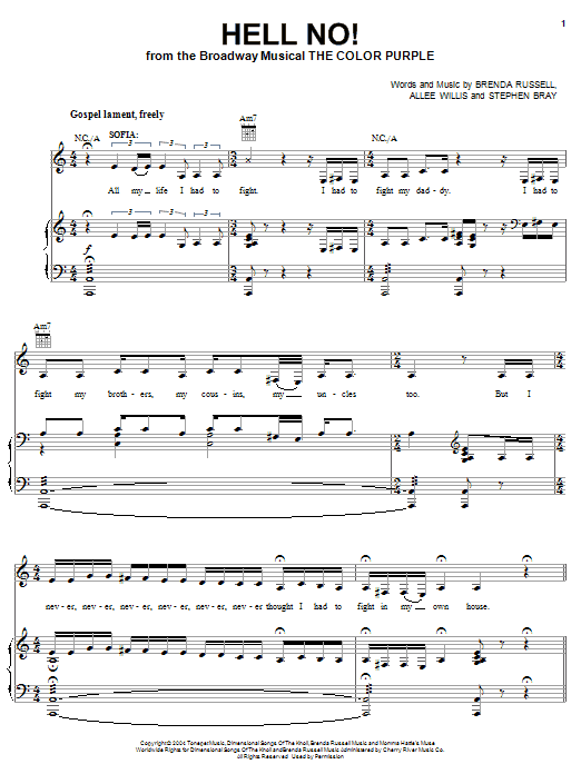 The Color Purple (Musical) Hell No! Sheet Music & Chords for Piano, Vocal & Guitar (Right-Hand Melody) - Download or Print PDF