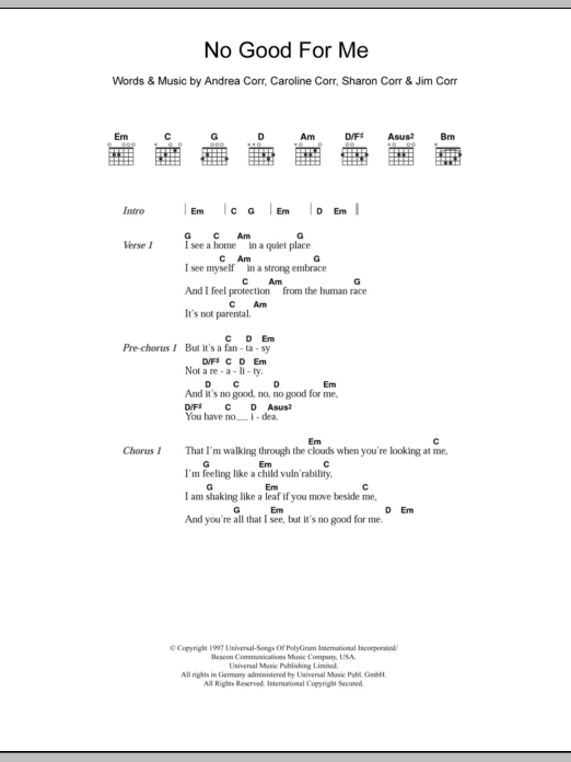 The Corrs No Good For Me Sheet Music & Chords for Lyrics & Chords - Download or Print PDF