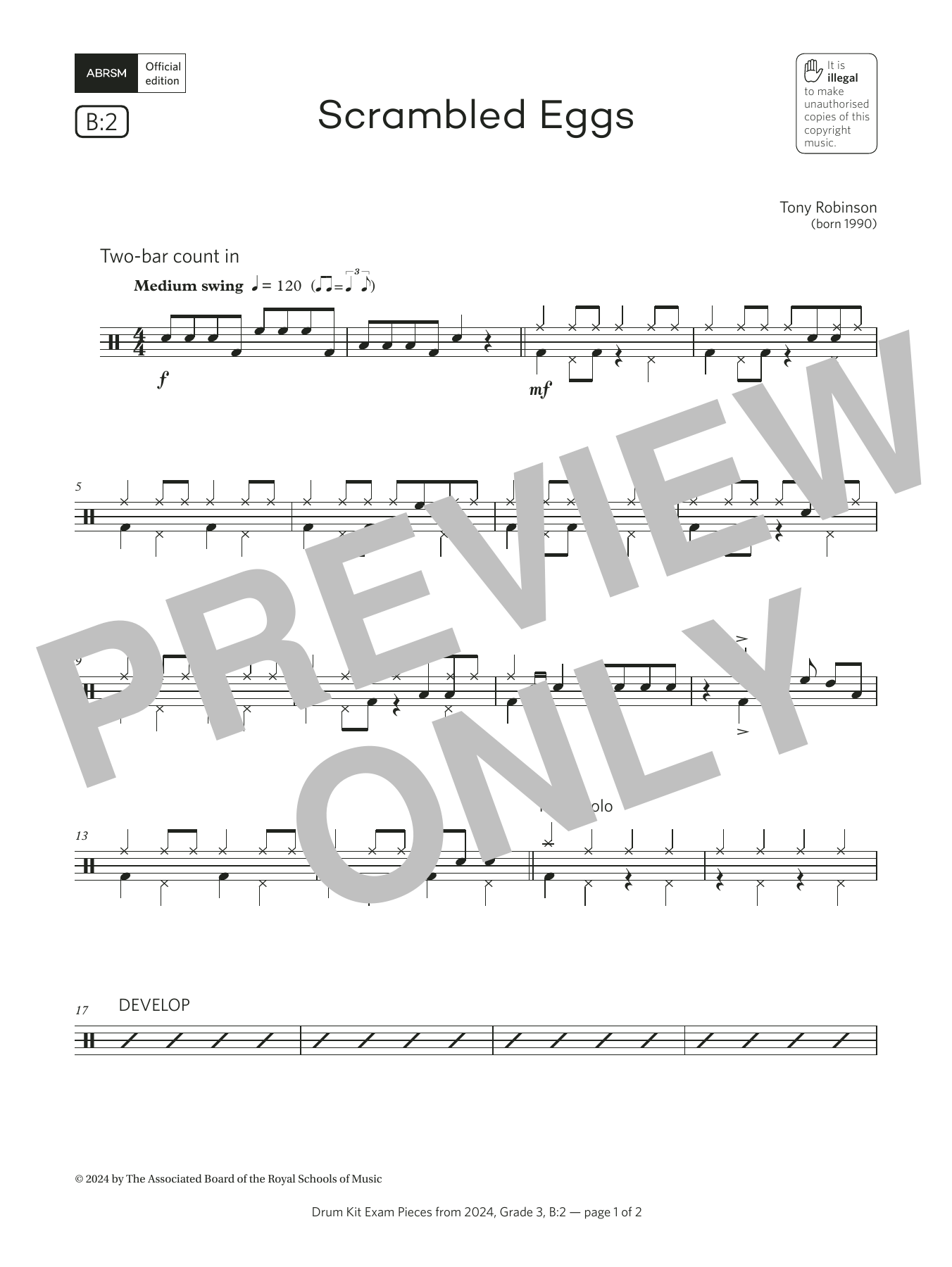 Tony Robinson Scrambled Eggs (Grade 3, list B2, from the ABRSM Drum Kit Syllabus 2024) Sheet Music & Chords for Drums - Download or Print PDF