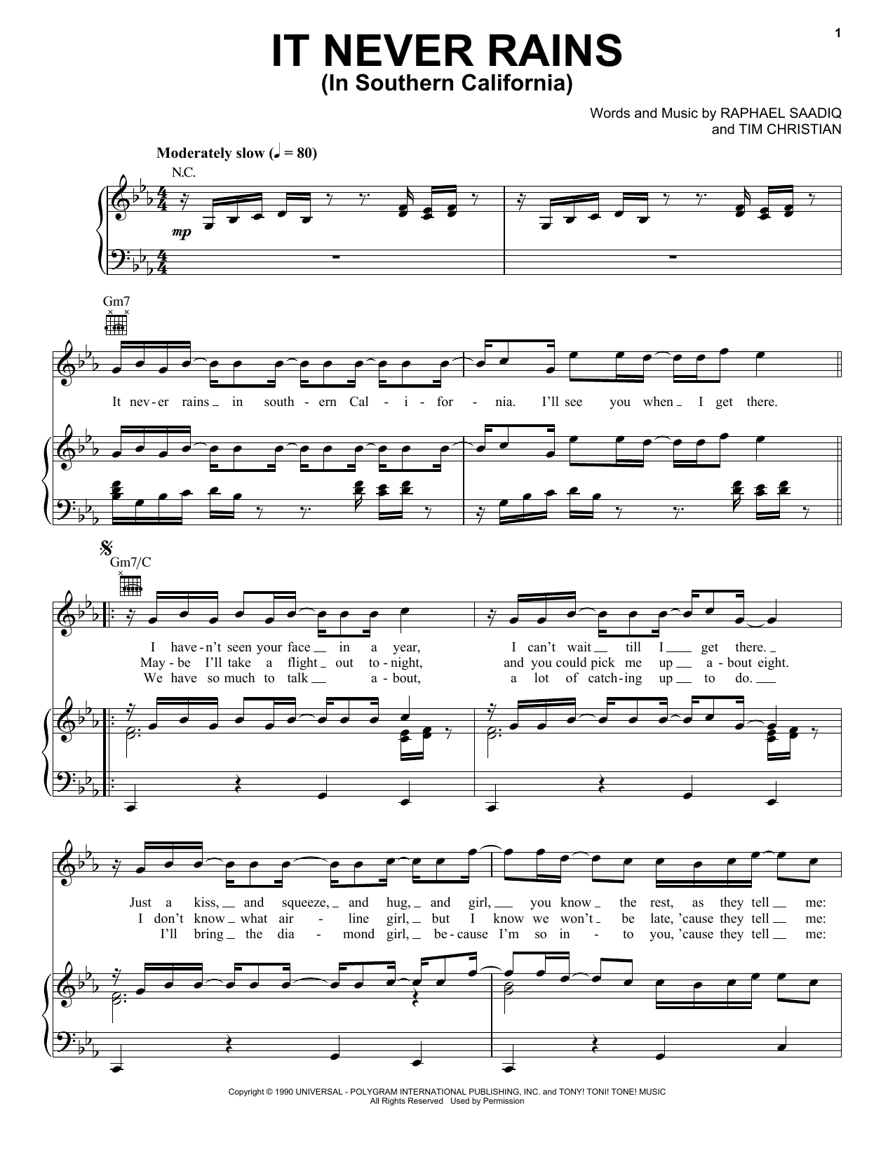 Albert Hammond It Never Rains (In Southern California) Sheet Music & Chords for Piano, Vocal & Guitar (Right-Hand Melody) - Download or Print PDF