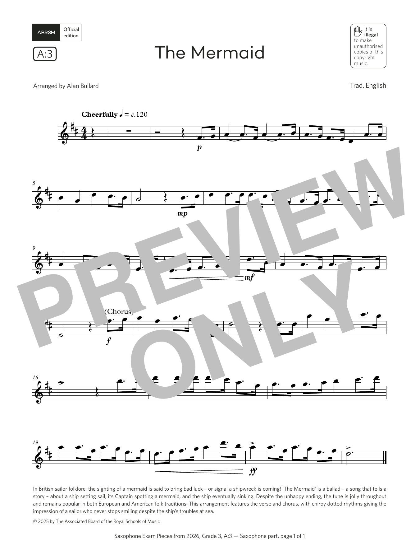 Trad. English The Mermaid (Grade 3, list A3, from the ABRSM Saxophone Syllabus from 2026) Sheet Music & Chords for Alto Sax Solo - Download or Print PDF