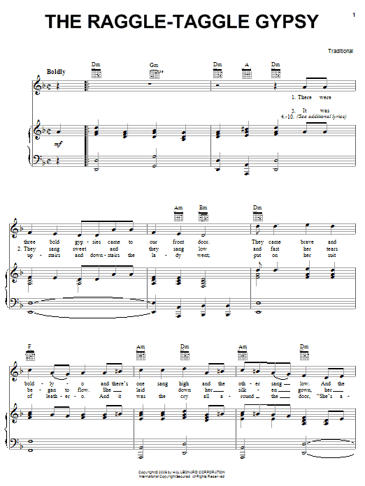 Traditional The Raggle Taggle Gypsy Sheet Music & Chords for Piano, Vocal & Guitar (Right-Hand Melody) - Download or Print PDF