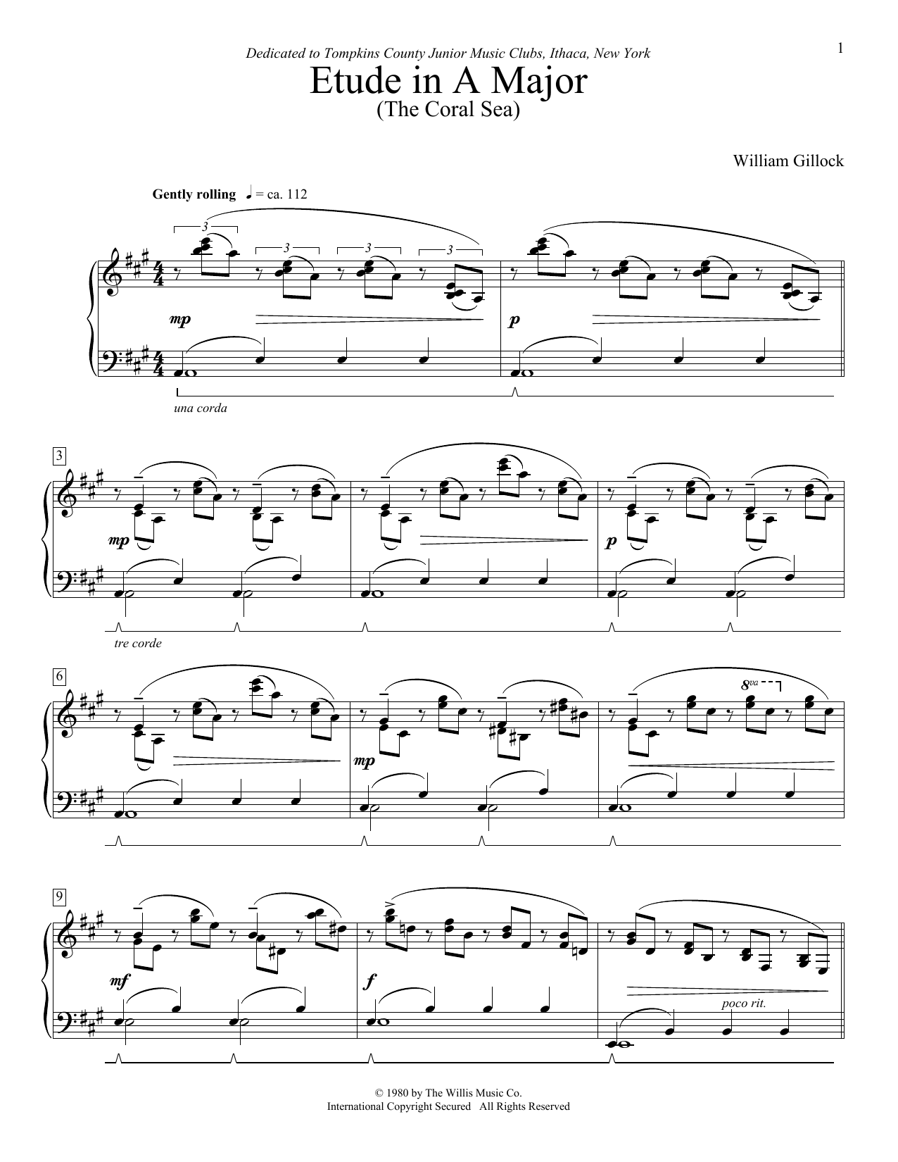 William Gillock Etude In A Major (The Coral Sea) Sheet Music & Chords for Educational Piano - Download or Print PDF
