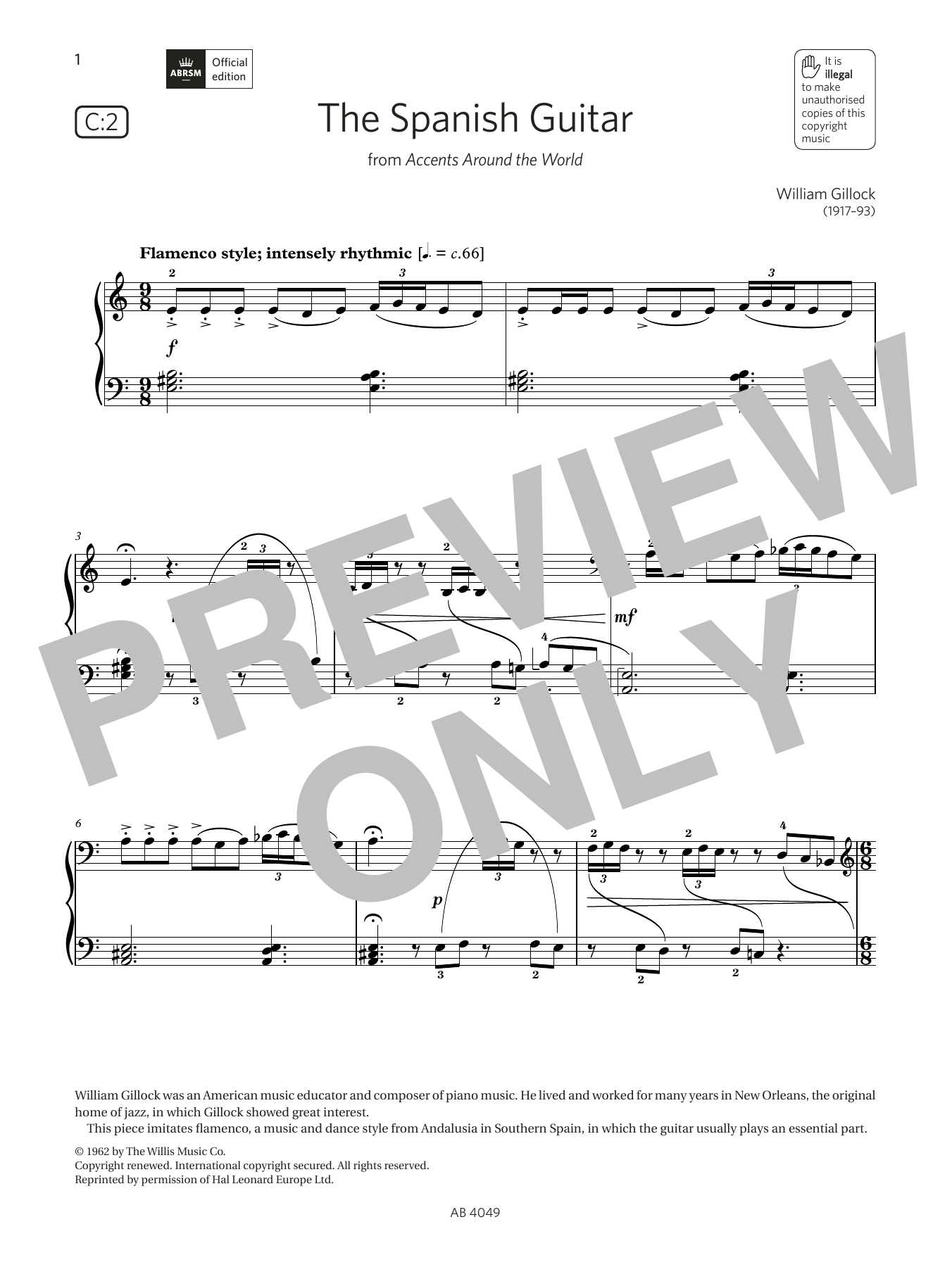 William Gillock The Spanish Guitar (Grade 3, list C2, from the ABRSM Piano Syllabus 2023 & 2024) Sheet Music & Chords for Piano Solo - Download or Print PDF