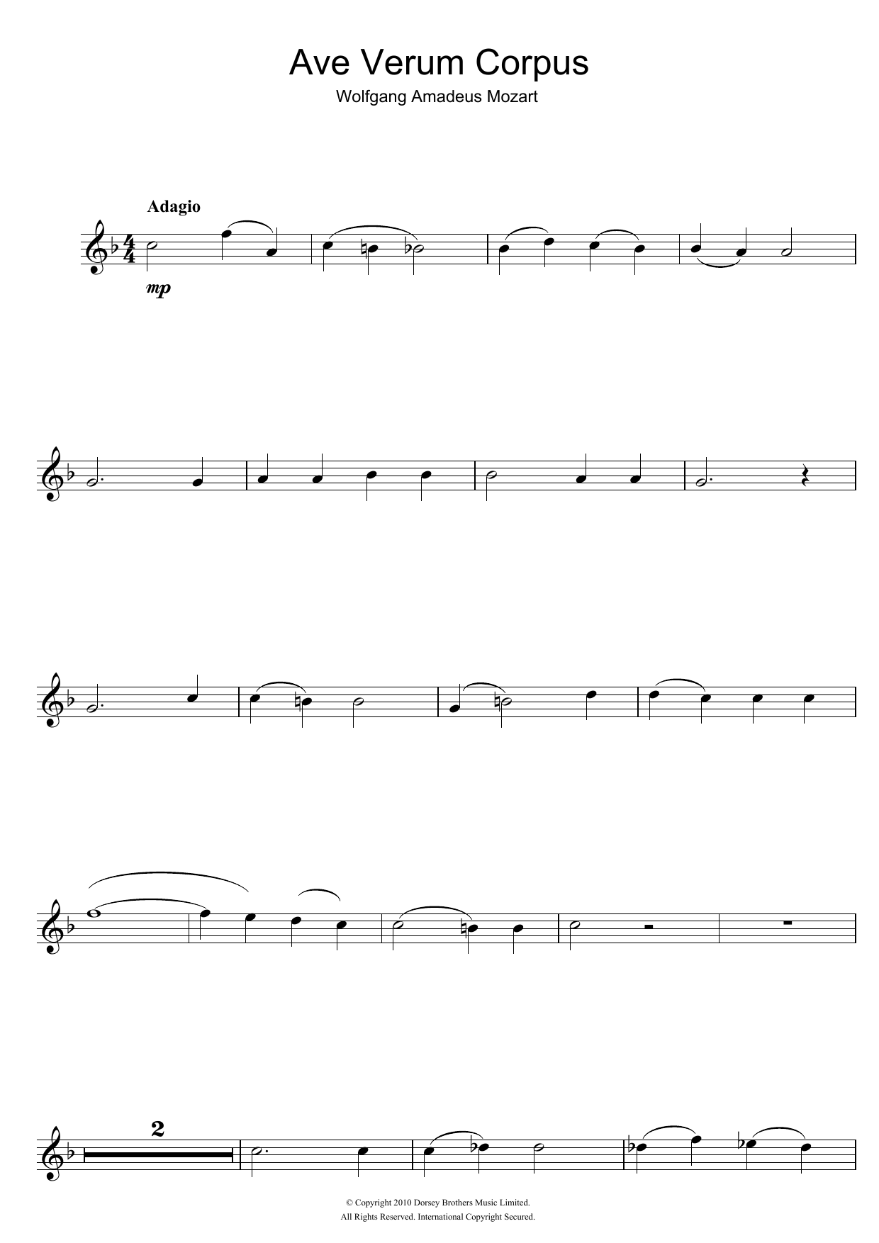 Wolfgang Amadeus Mozart Ave Verum Corpus, K618 Sheet Music & Chords for Alto Saxophone - Download or Print PDF