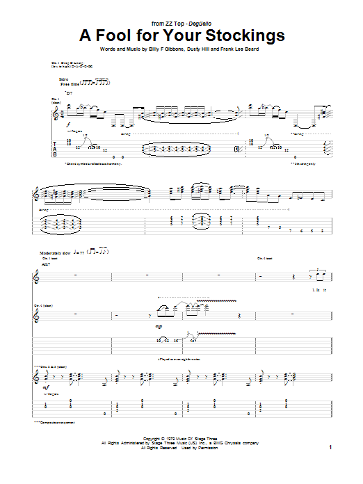 ZZ Top A Fool For Your Stockings Sheet Music & Chords for Guitar Tab - Download or Print PDF
