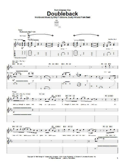 ZZ Top Doubleback Sheet Music & Chords for Easy Guitar Tab - Download or Print PDF