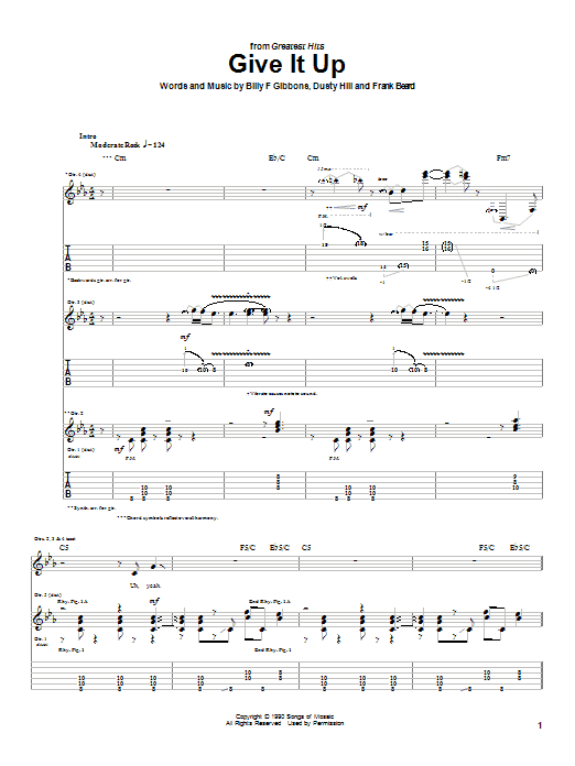 ZZ Top Give It Up Sheet Music & Chords for Guitar Tab - Download or Print PDF