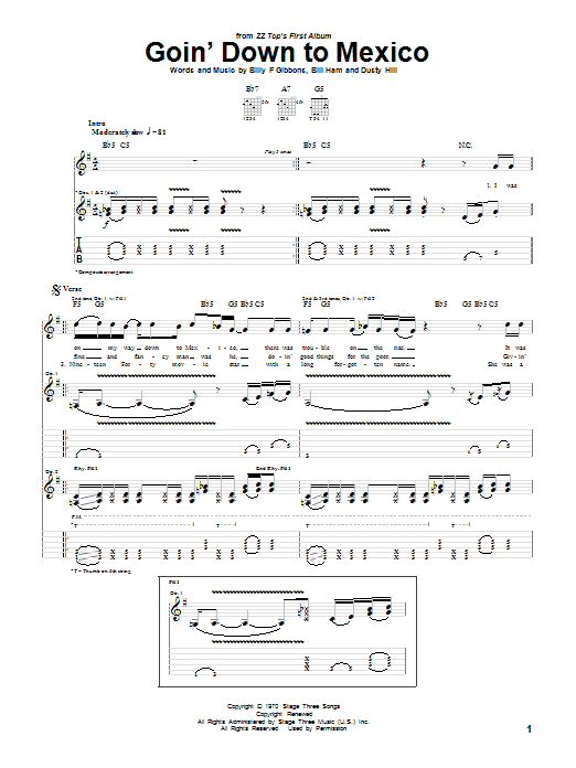 ZZ Top Goin' Down To Mexico Sheet Music & Chords for Guitar Tab - Download or Print PDF