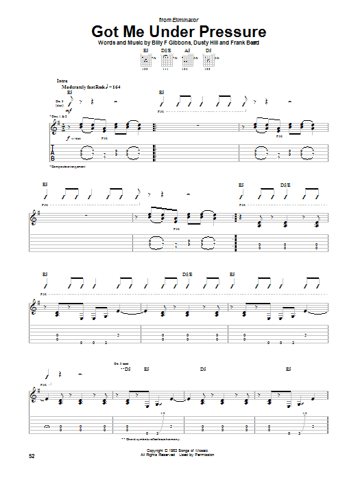 ZZ Top Got Me Under Pressure Sheet Music & Chords for Guitar Tab - Download or Print PDF