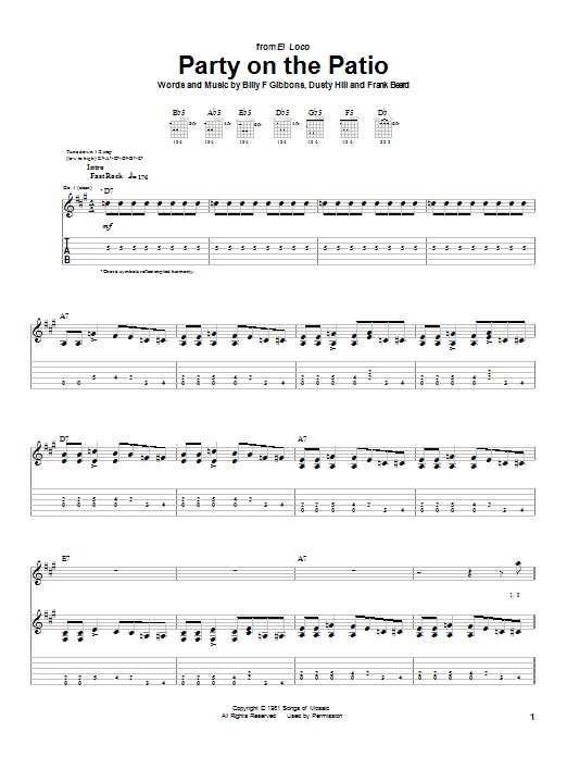 ZZ Top Party On The Patio Sheet Music & Chords for Guitar Tab - Download or Print PDF
