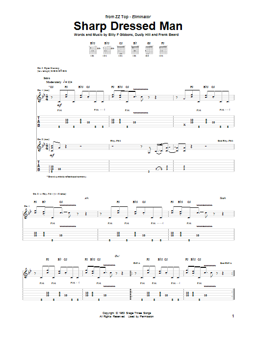 ZZ Top Sharp Dressed Man Sheet Music & Chords for Bass Guitar Tab - Download or Print PDF